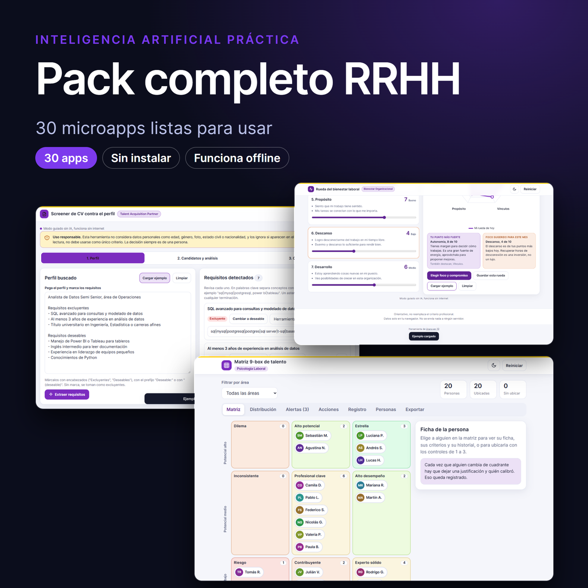Portada del pack completo RRHH con 30 microapps para selección, psicología laboral y bienestar organizacional