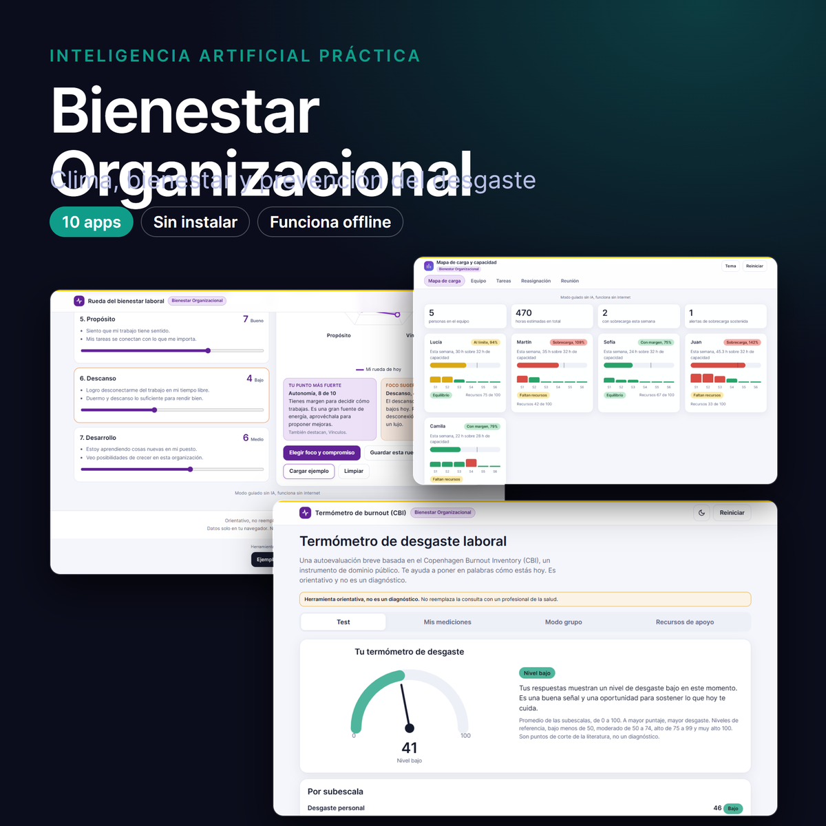 Portada del pack Bienestar Organizacional con 10 microapps de clima laboral, burnout y bienestar